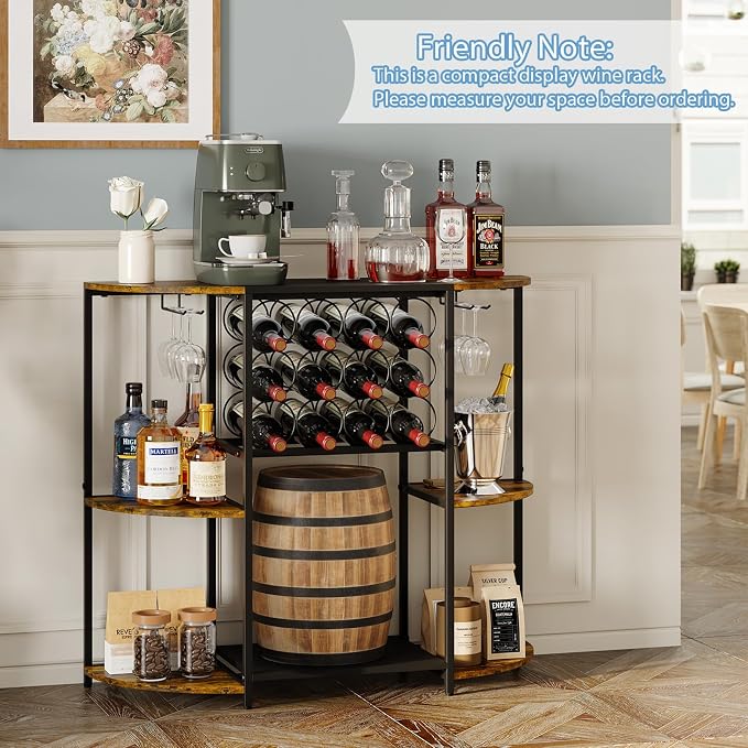 JKsmart Wine Bar Cart with LED Lights, Mini Wine Rack with Storage and Glass - Image 9