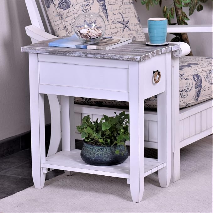 Sea Winds Trading Picket Fence Chairside Table Kiln-Dried Solid Wood Distressed - Image 2