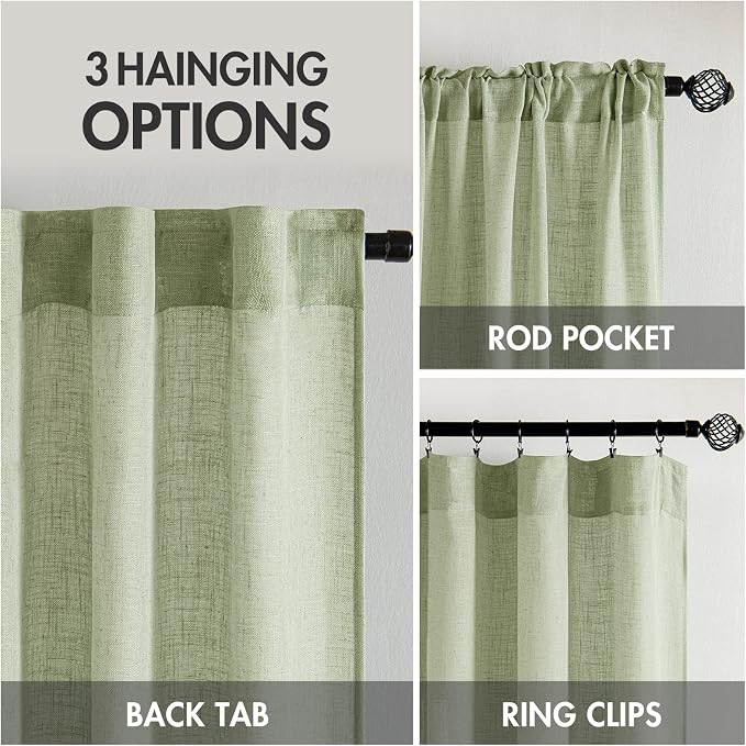 MIULEE Sage Green Linen Curtains 72 Inch Length 2 Panels - Image 3