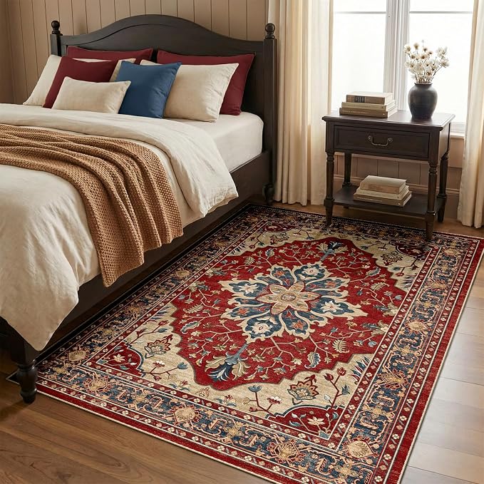 RELEANY Area Rugs 5'x7' Washable Non-Slip, Floral Vintage Distress Print - Image 2