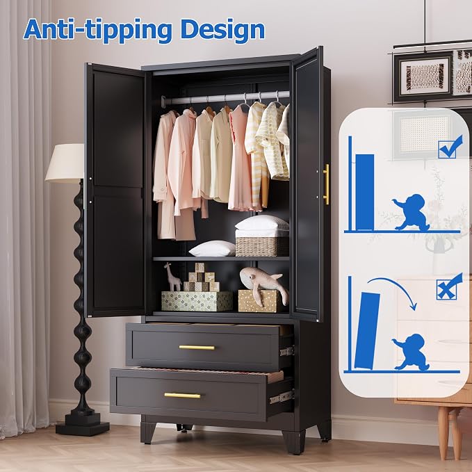 GAIOUS Steel Armoire Wardrobe Closet - Image 7