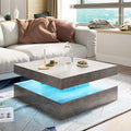 HedoAjim Grey LED Coffee Table for Living Room, Living Room Table 2-Tier Square by HedoAjim