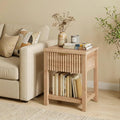 Fluted Night Stand with Golden Handle, Mid-Century Nightstands with Drawer by TROJMHome