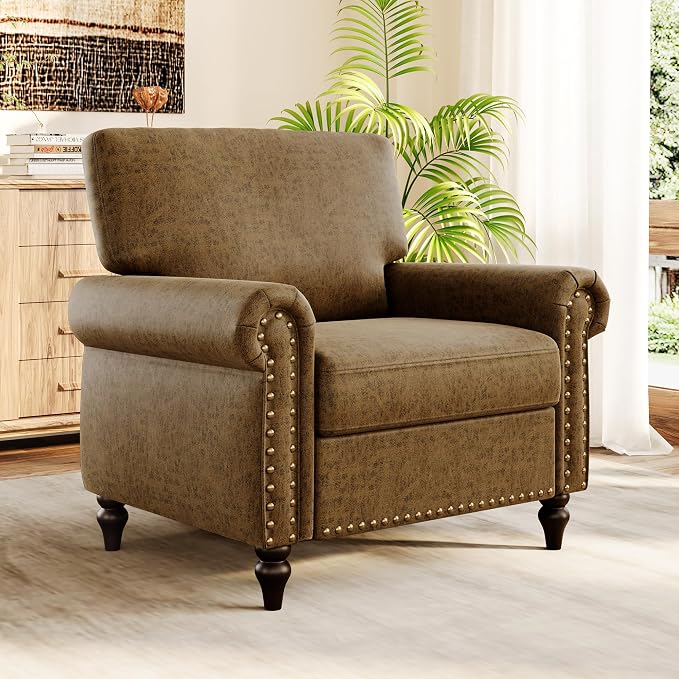 Nailhead Trim Accent Chair, Faux Leahter Mid Century Modern Living Room Arm by ErdoruLiving