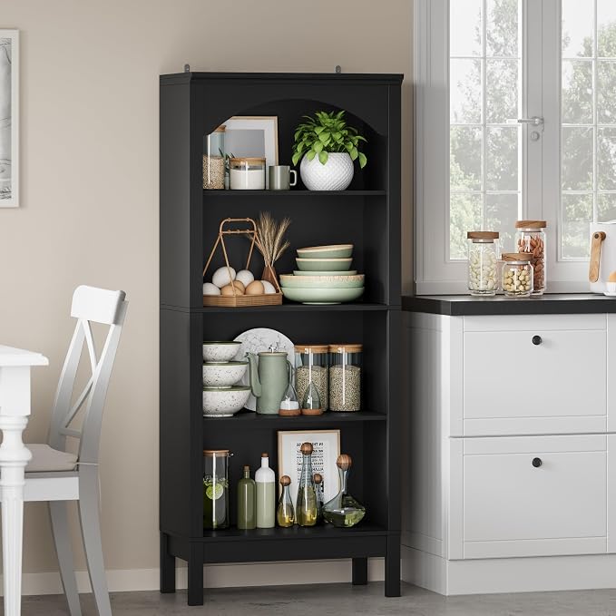 Arched Bookshelf with 4 Tier Open Shelves, Study and Living Room, Modern Black - Image 8