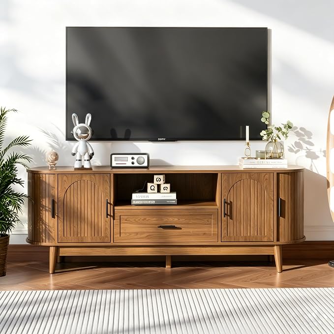 Mxtxmy 63" Fluted TV Stand for Tvs up to 70", Mid-Century Modern Entertainment - Image 8