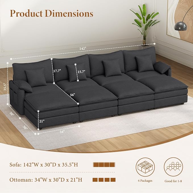 Vesgantti 142" Oversized Sectional Sofa Bed, 8-Seater Modular Sleeper Cloud - Image 2