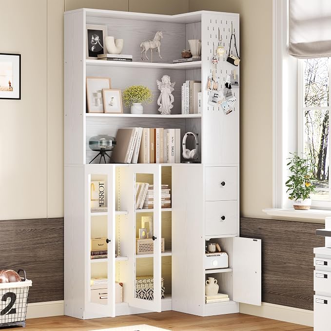 IRONCK Corner Bookshelf with LED Lights, 78.7" Tall Corner Bookshelves with 2 by IRONCK