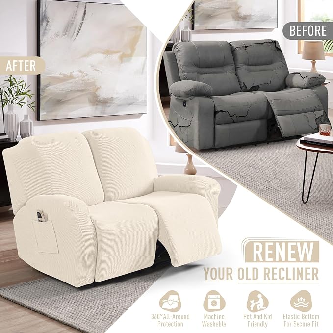 TAOCOCO Recliner Loveseat Slipcover, 6 Pieces Dual Recliner Sofa Covers - Image 4