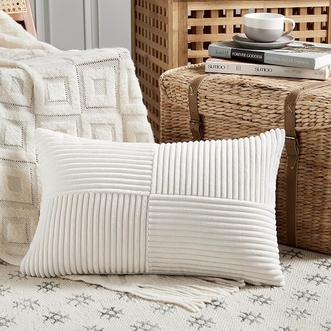 Fancy Homi 2 Packs Cream White Lumbar Decorative Throw Pillow Covers 16x28 Inch - Image 2