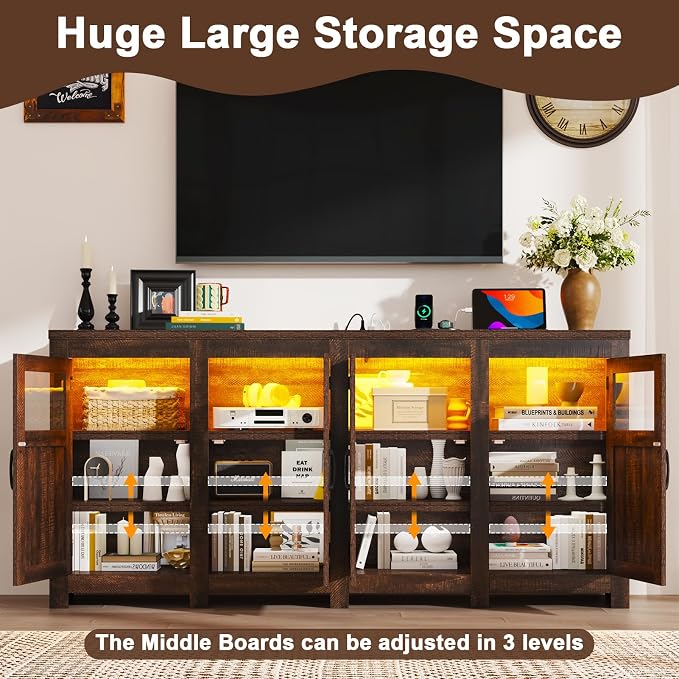 74" Large LED Farmhouse TV Stand - Image 6
