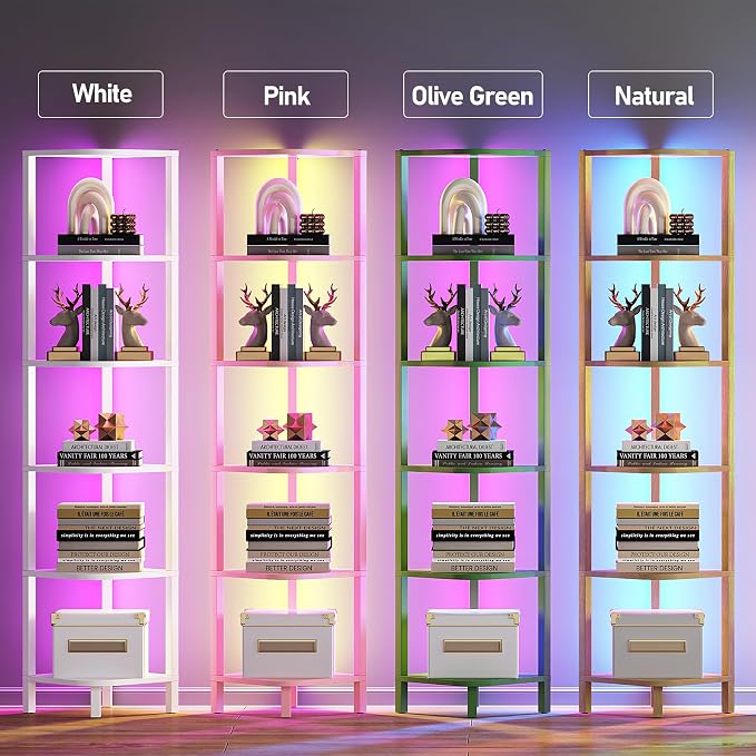 TUTOTAK Corner Shelf with LED Light, 6-Tier Corner Bookshelf - Image 6