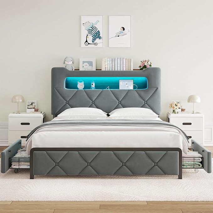 Jocoevol Full Upholstered LED Bed Frame - Image 8