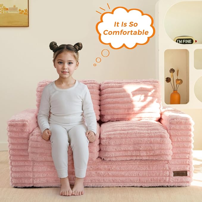 MAXYOYO Extra Wide Kids Bean Bag Chair, Comfy Faux Fur Bean Bag Sofa - Image 4