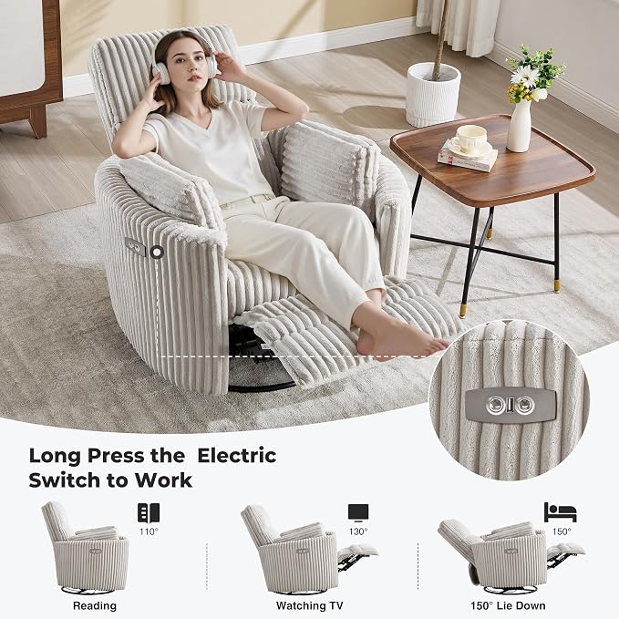 Power Recliner, Nursery Swivel Glider Rocking Chair - Image 4