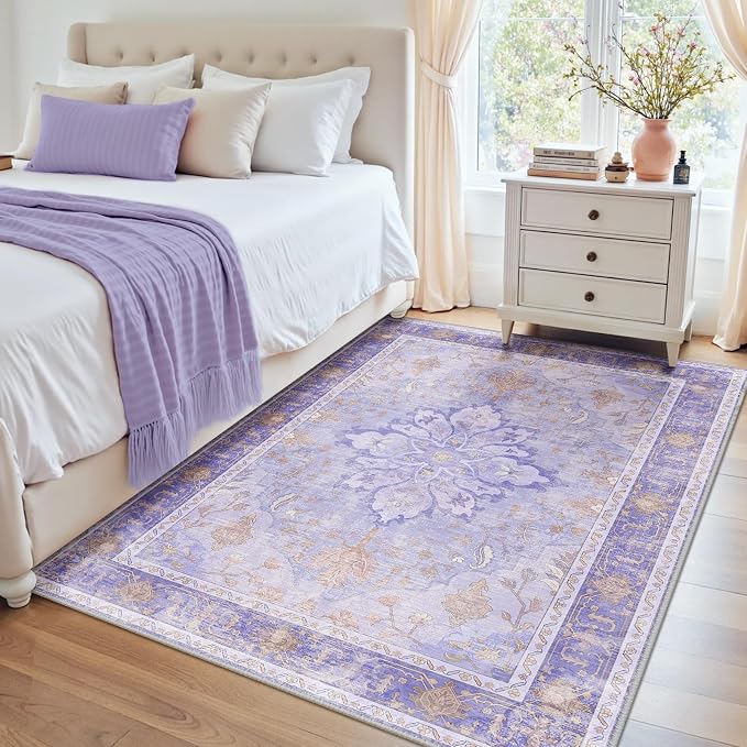 RELEANY Area Rugs 4'x5' Washable Non-Slip, Floral Vintage Distress Print - Image 2