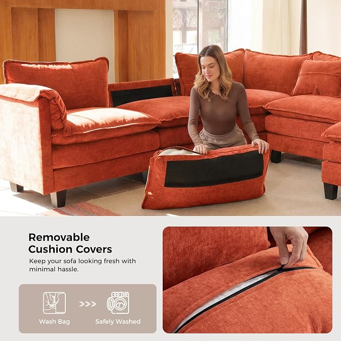 ELUCHANG 114" Oversized V-Shaped Cloud Couch Modular Sectional Sofa - Image 8