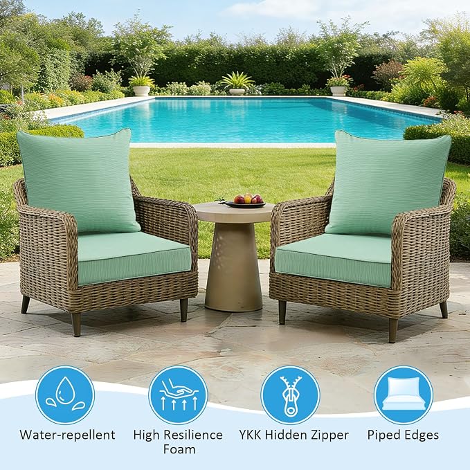 Outdoor Deep Seat & Back Cushion Set, 24 x 24 Inch Water Repellent and Fade - Image 3