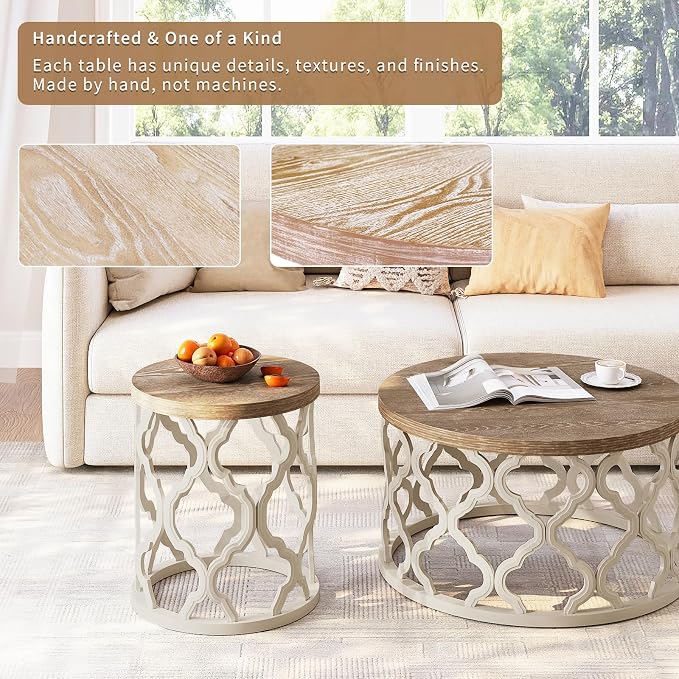 karlott Farmhouse End Table, 18.5'' French Country Round Side Table, Distressed - Image 6