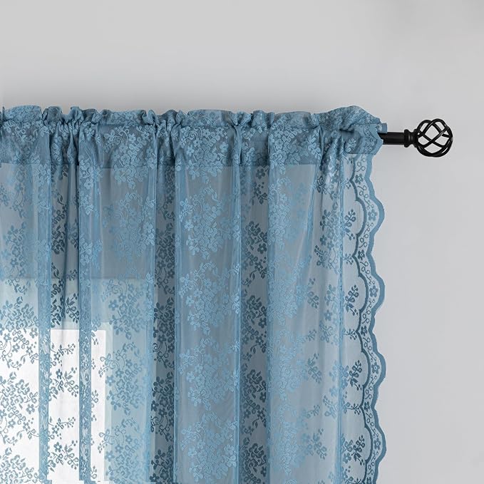 YJ YANJUN Vintage Lace Curtains 63 Inch Length-Victorian Floral Pattern Stone - Image 3