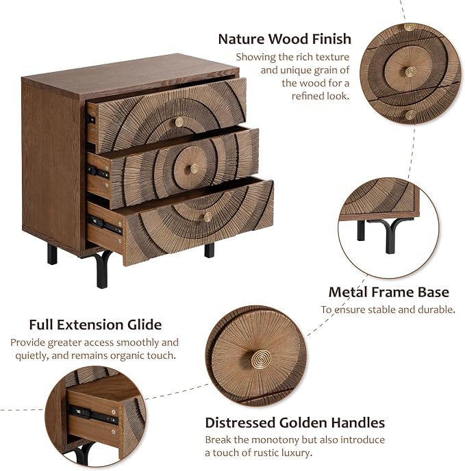 Aoikax Farmhouse 3-Drawer Dresser, Accent Wooden Chest of Drawers - Image 4