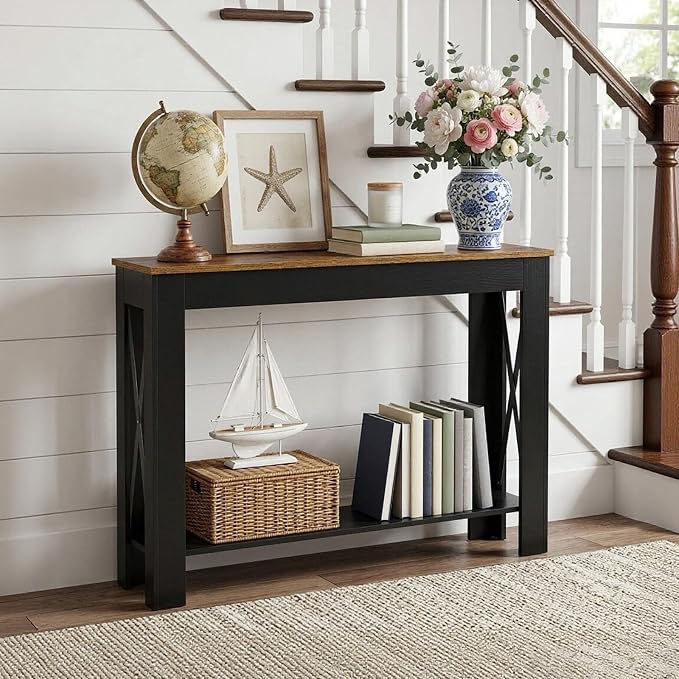 YATINEY Farmhouse Console Table, 39.4'' Small Narrow Entryway Table, Wood Couch - Image 7