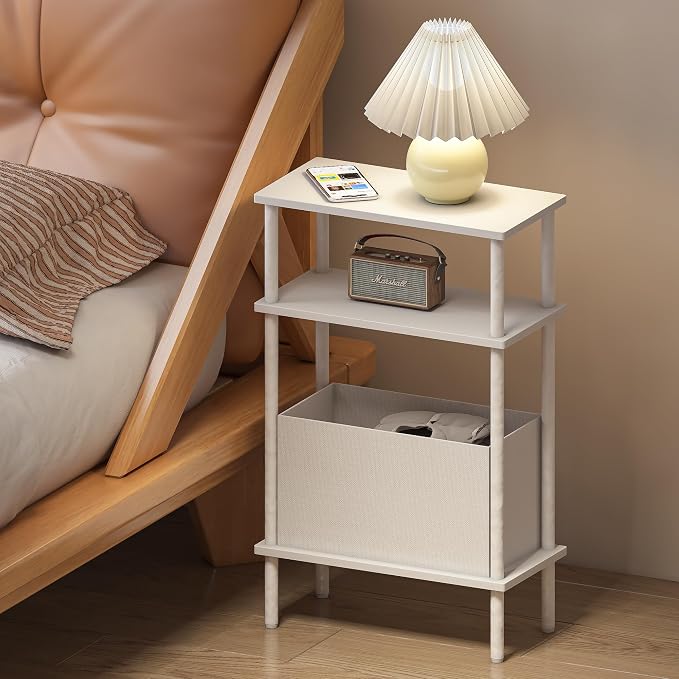 Narrow Side Table with Fabric Basket, End Table - Image 6