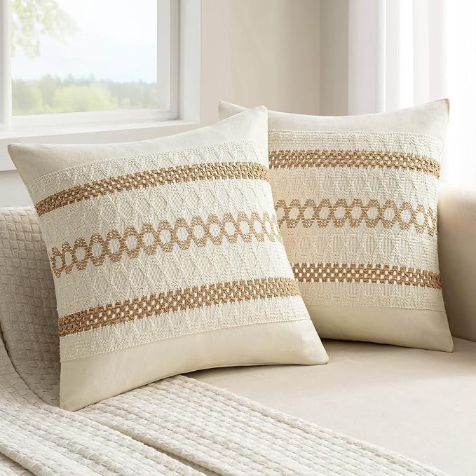 MIULEE Set of 2 Neutral Boho Decorative Pillow Covers 18x18 Inch Farmhouse by MIULEE