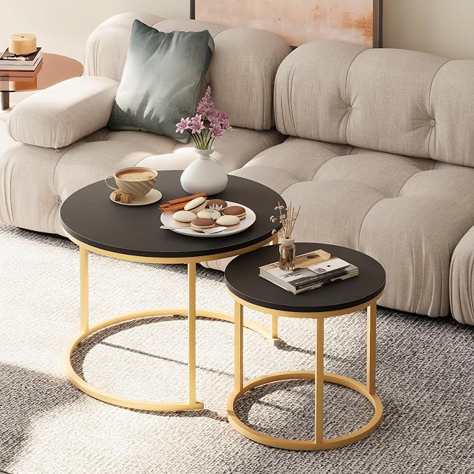 Garden 4 you Nesting Coffee Table, 23.6" Round Coffee Table Set of 2, Wooden by Garden4you