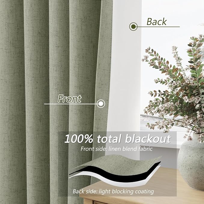Sage Green 100% Blackout Curtains 80 Inch Length 2 Panels Set - Image 4