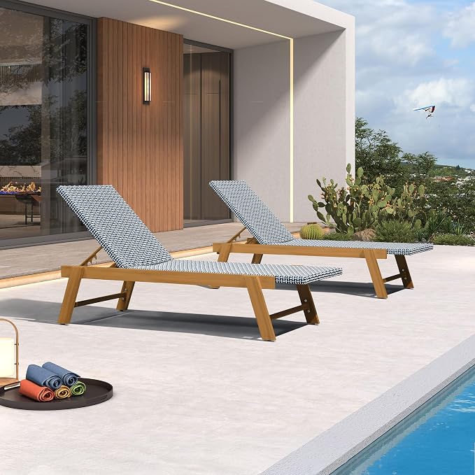 PURPLE LEAF Extra Large Patio Chaise Lounge 2 Pieces French Outdoor Wicker by PURPLELEAF