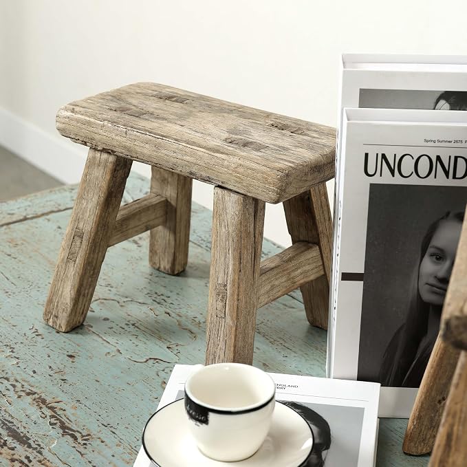 Artissance 11" W Rectangular Natural Wood Vintage Mini Stool - Image 7