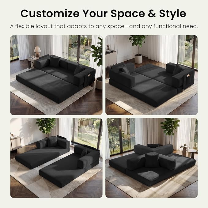 78.8" Convertible Sofa Bed, Corduroy Futon Couch - Image 3