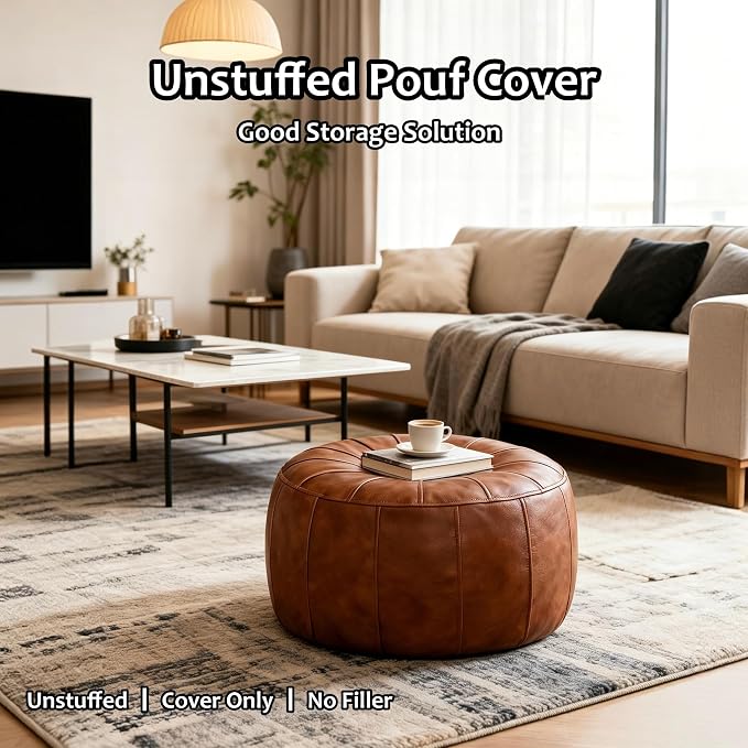 Thgonwid Unstuffed Moroccan Storage Pouf Foot Stool Ottoman Seat Handmade Faux - Image 4