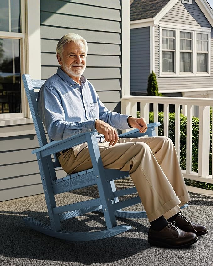 SERWALL Outdoor Rocking Chair Set of 4, HDPE Rocking Chair - Image 8