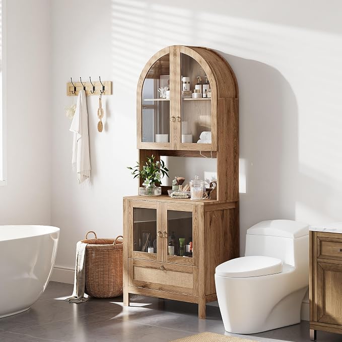 TYBOATLE 75'' Tall Arched Cabinet w/Accessible Storage Area, China Cabinet - Image 9