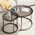 aboxoo Nesting Coffee Table Grey Glass Table Set of 2, Small Round Glass by aboxoo
