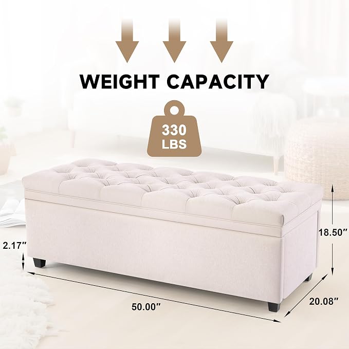 Mangodan 50" Storage Ottoman Bench, Tufted Ottoman - Image 2