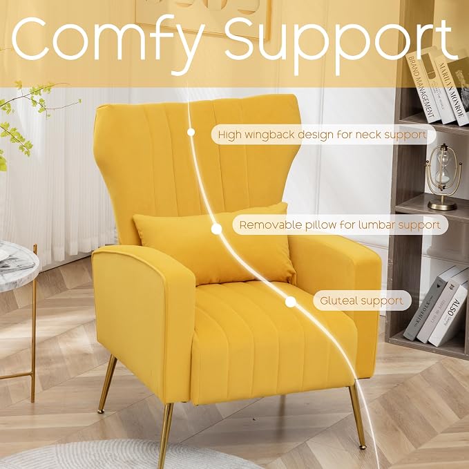 Modern Accent Chairs Set of 2, Comfy Wingback Armchair - Image 3