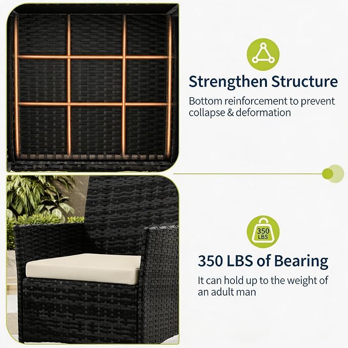 3-Piece Outdoor Furniture Set, PE Rattan Wicker Chairs - Image 5