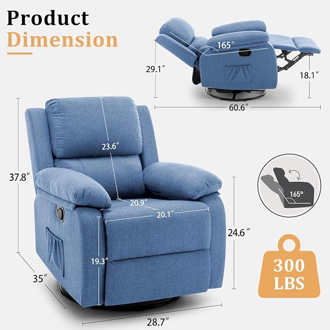 Korser Recliner Chair, 360 Swivel Rocker Chair - Image 2