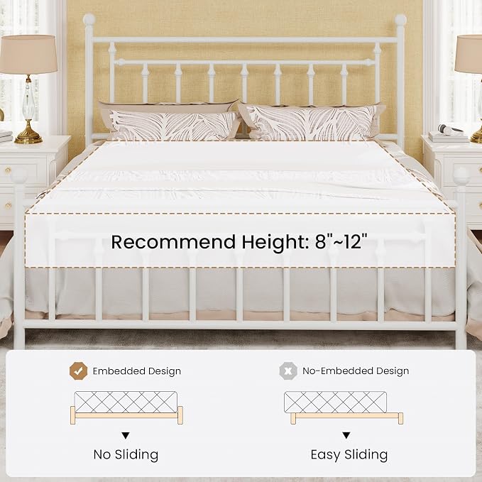 SHA CERLIN 14" King Size Metal Platform Bed Frame/Victorian Headboard and - Image 7