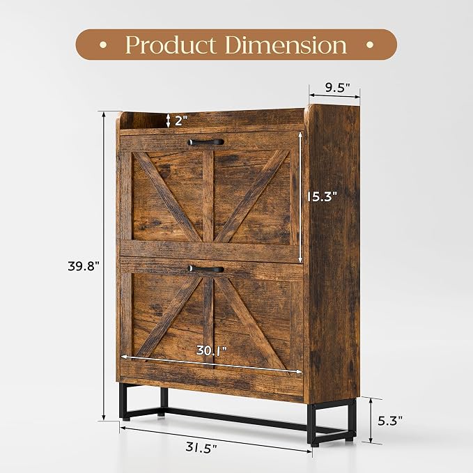 MU Shoe Storage Cabinet with 2 Flip Drawers, Freestanding Shoe Rack Cabinet - Image 2