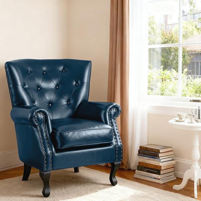 Modern Accent Chair, Mid-Century Faux Leather Armchair - Image 4