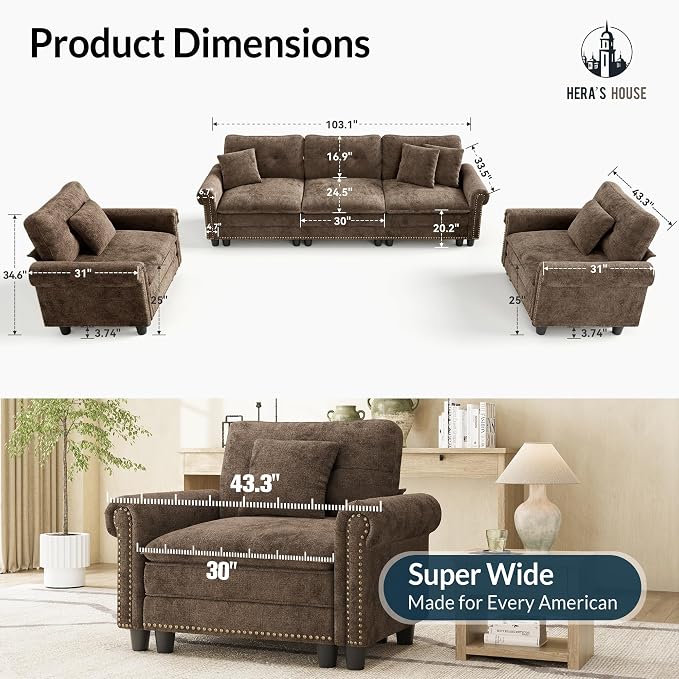 HERA'S HOUSE 3 Pieces Modular Sectional Sofa Sets, Oversized Couch Set - Image 2