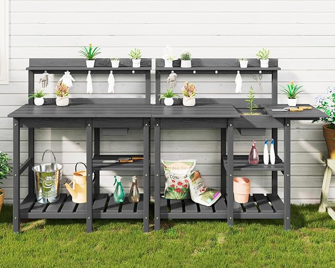 SERWALL Outdoor Potting Bench 2-Piece Set, Rot-Resistant HDPE Potting Table by SERWALL