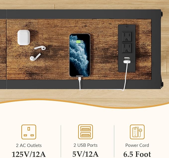 Gewudraw Console Table with Oulets and USB Ports, 55.1" Sofa Table Behind Couch - Image 5