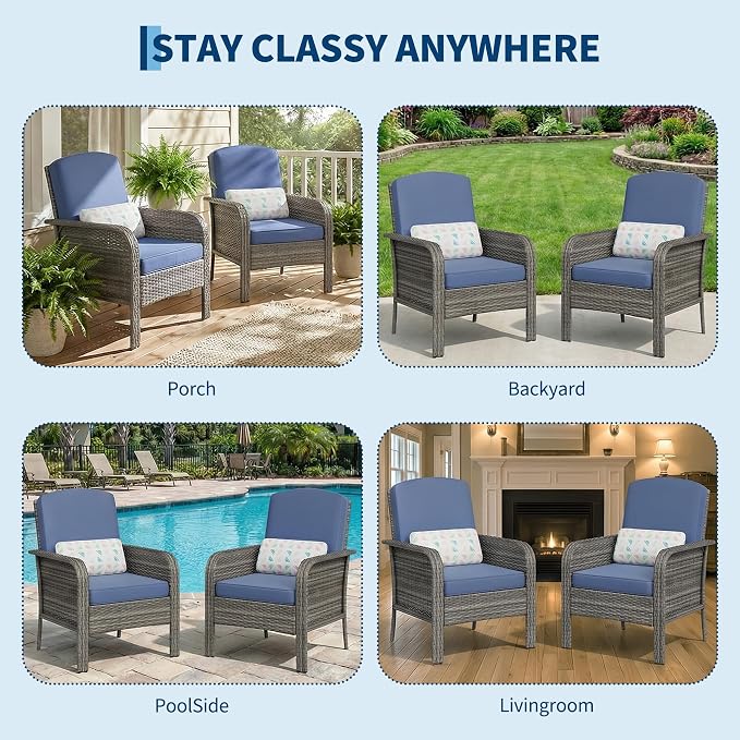 Garvee 2 Pieces Patio Furniture Set, Outdoor Wicker Chairs of 2, All Weather - Image 7
