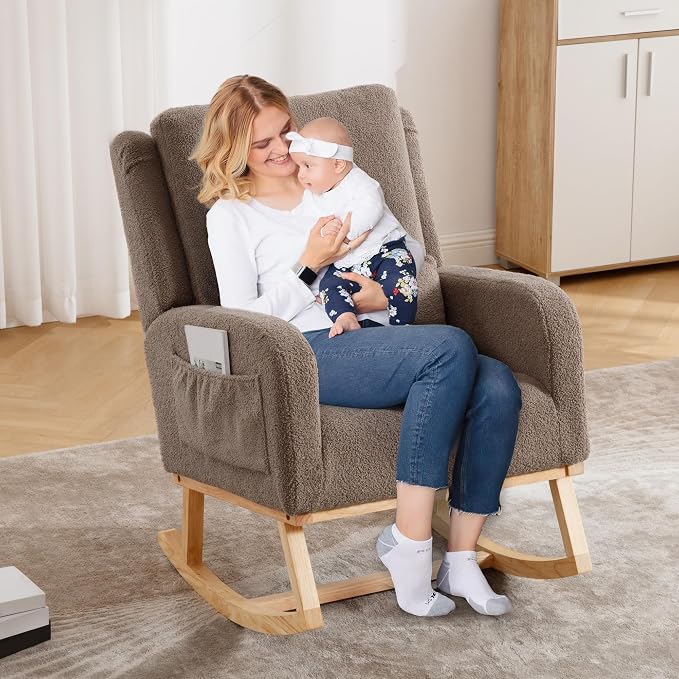 HCHAIRH Rocking Chair Nursery, Teddy Nursing Rocking Chairs, Upholstered - Image 8