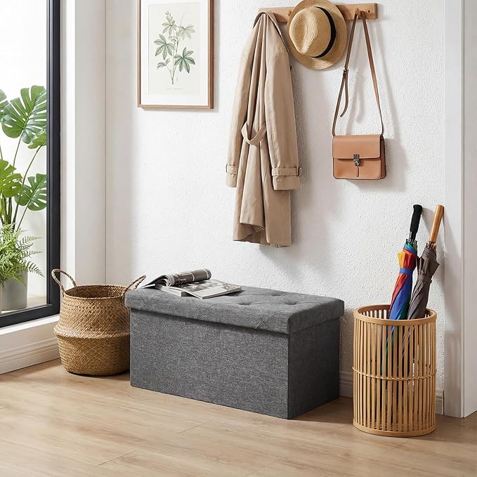 DUMOS 30 Inch Folding Storage Ottoman Bench, Large Hidden Storage Chest - Image 9